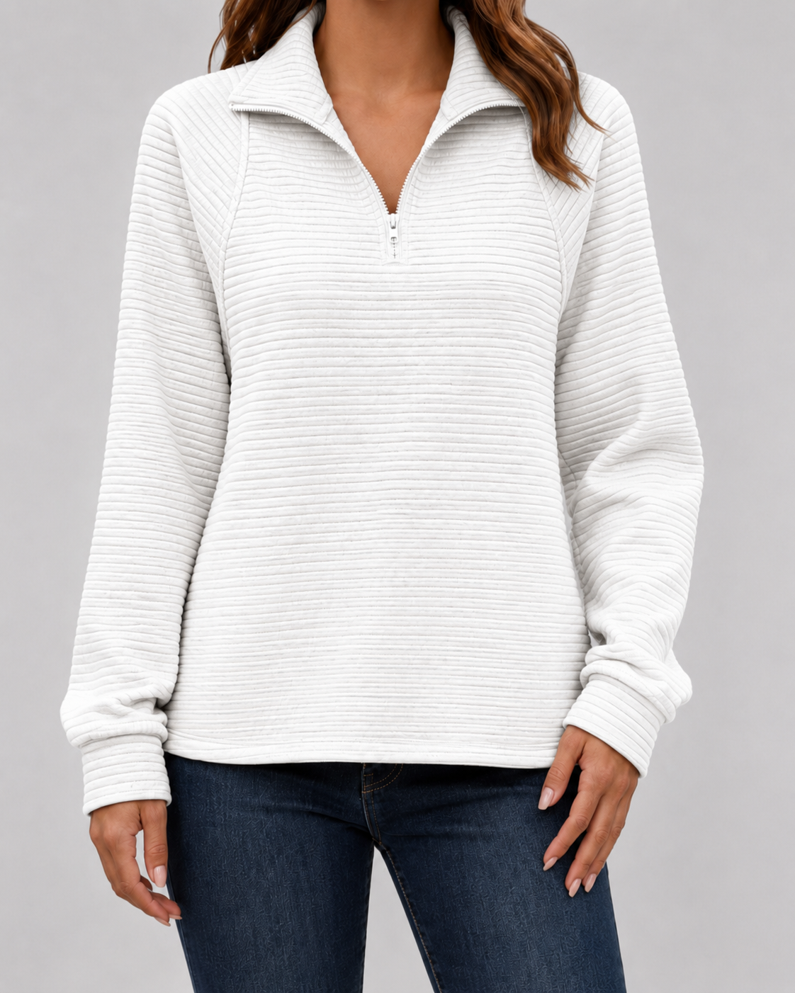 Women’s Ribbed Quarter-Zip Long Sleeve Pullover