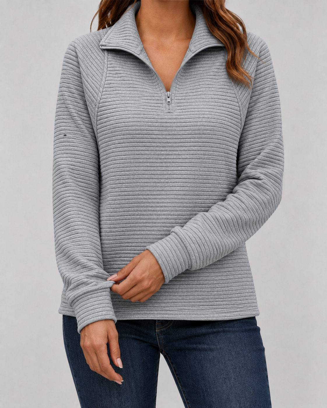 Women’s Ribbed Quarter-Zip Long Sleeve Pullover