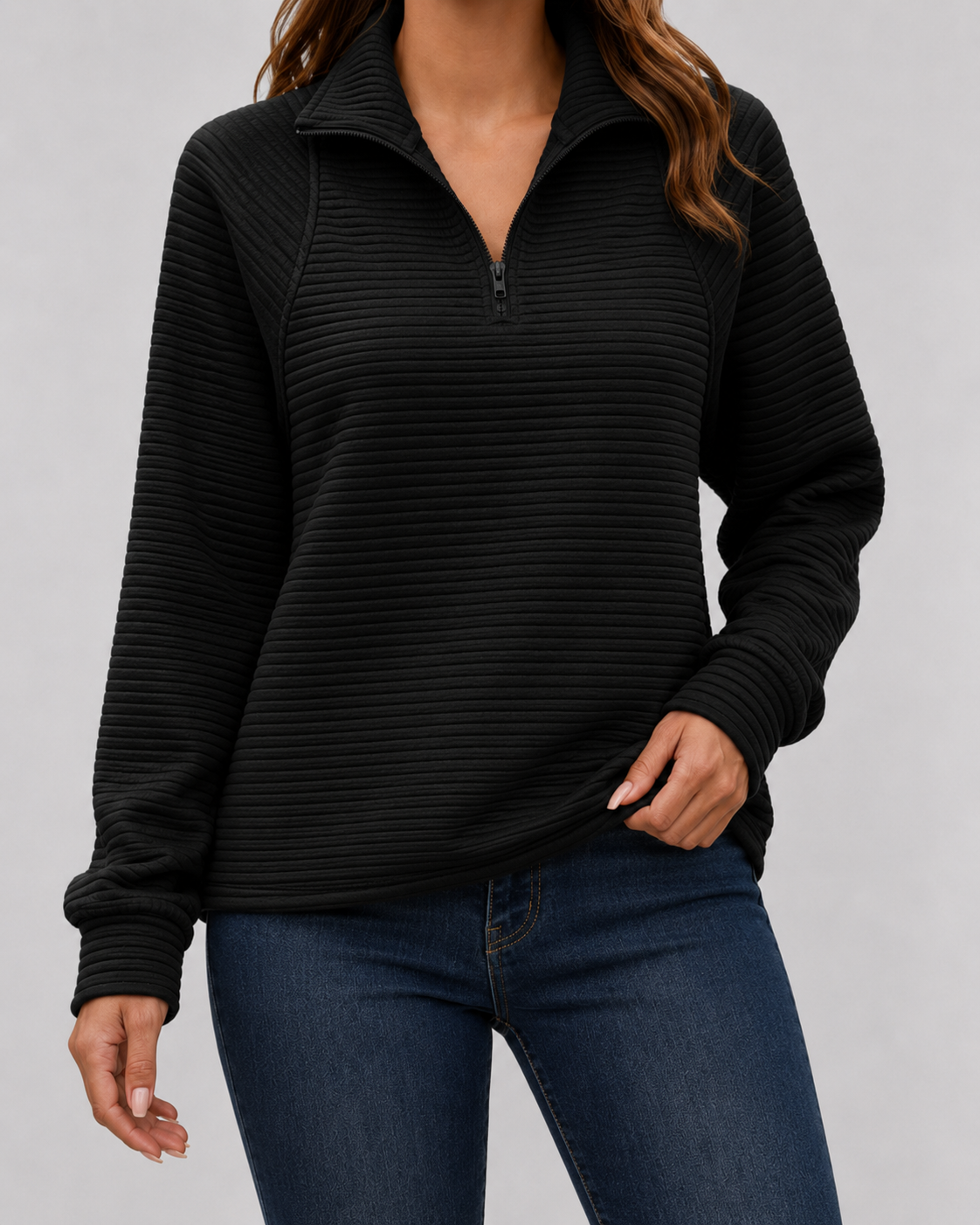 Women’s Ribbed Quarter-Zip Long Sleeve Pullover
