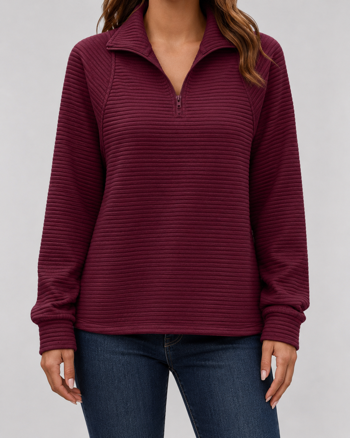 Women’s Ribbed Quarter-Zip Long Sleeve Pullover
