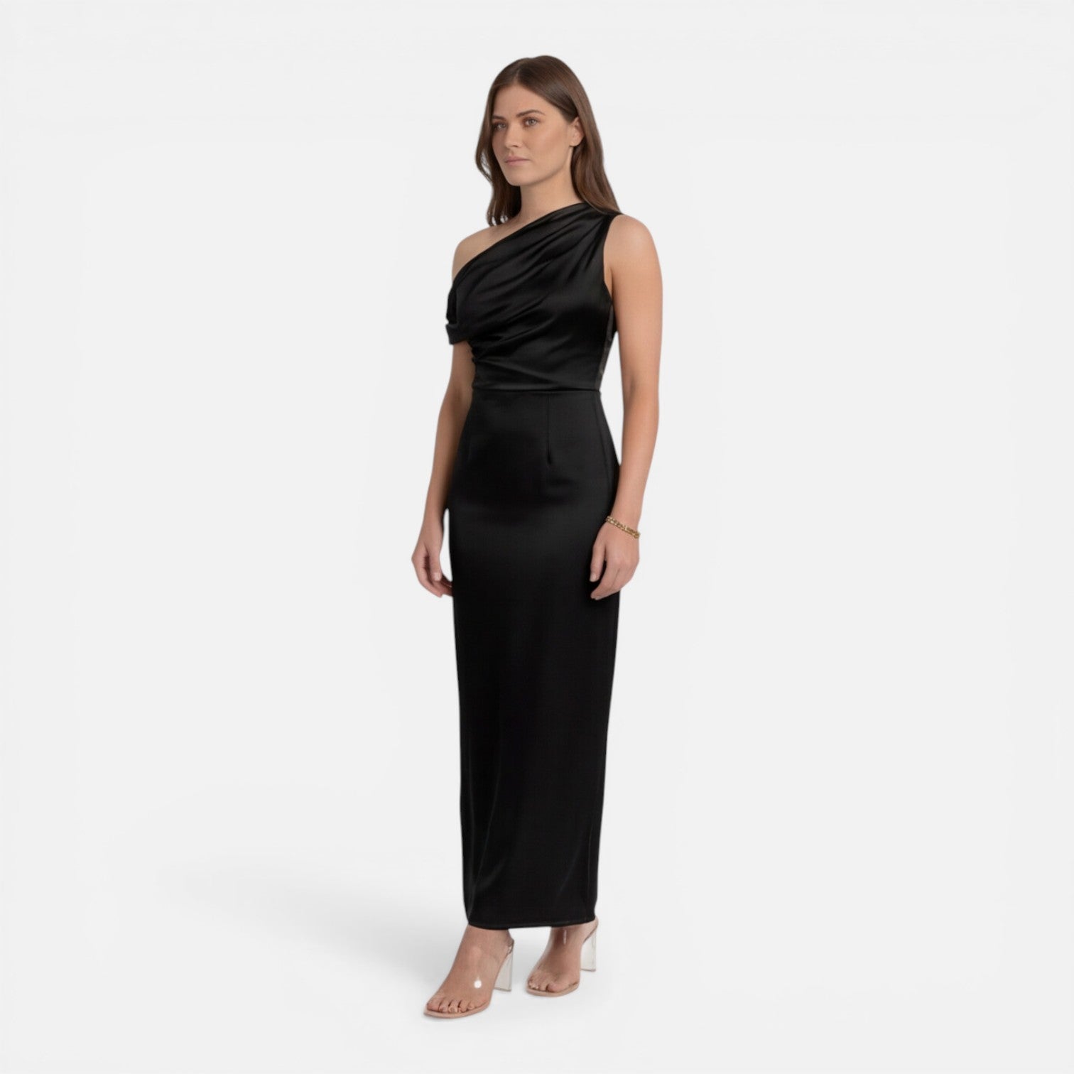 Felorro | Women’s Satin One Shoulder Wedding Guest Dress Midi Slim Fit