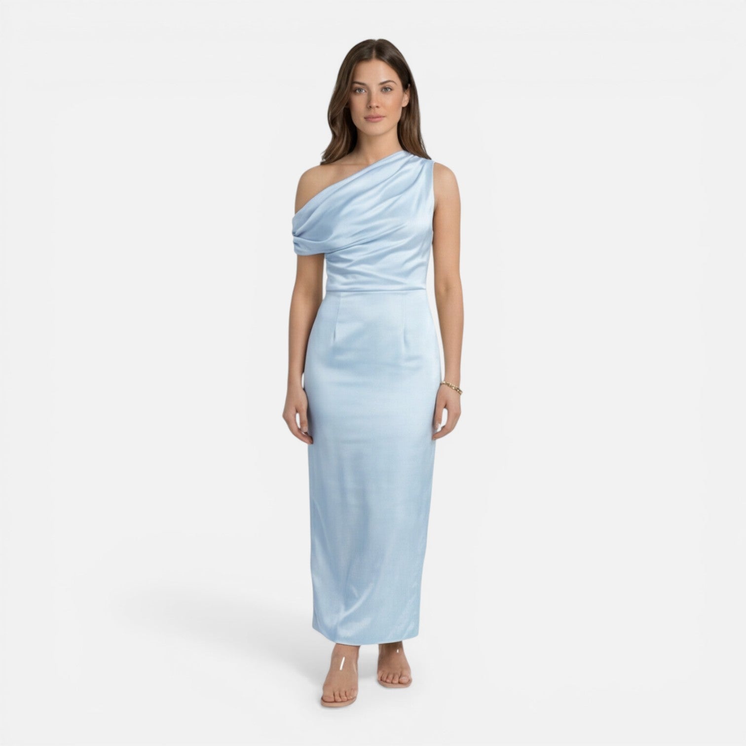 Felorro | Women’s Satin One Shoulder Wedding Guest Dress Midi Slim Fit