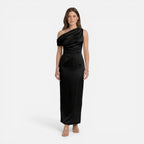 Felorro | Women’s Satin One Shoulder Wedding Guest Dress Midi Slim Fit