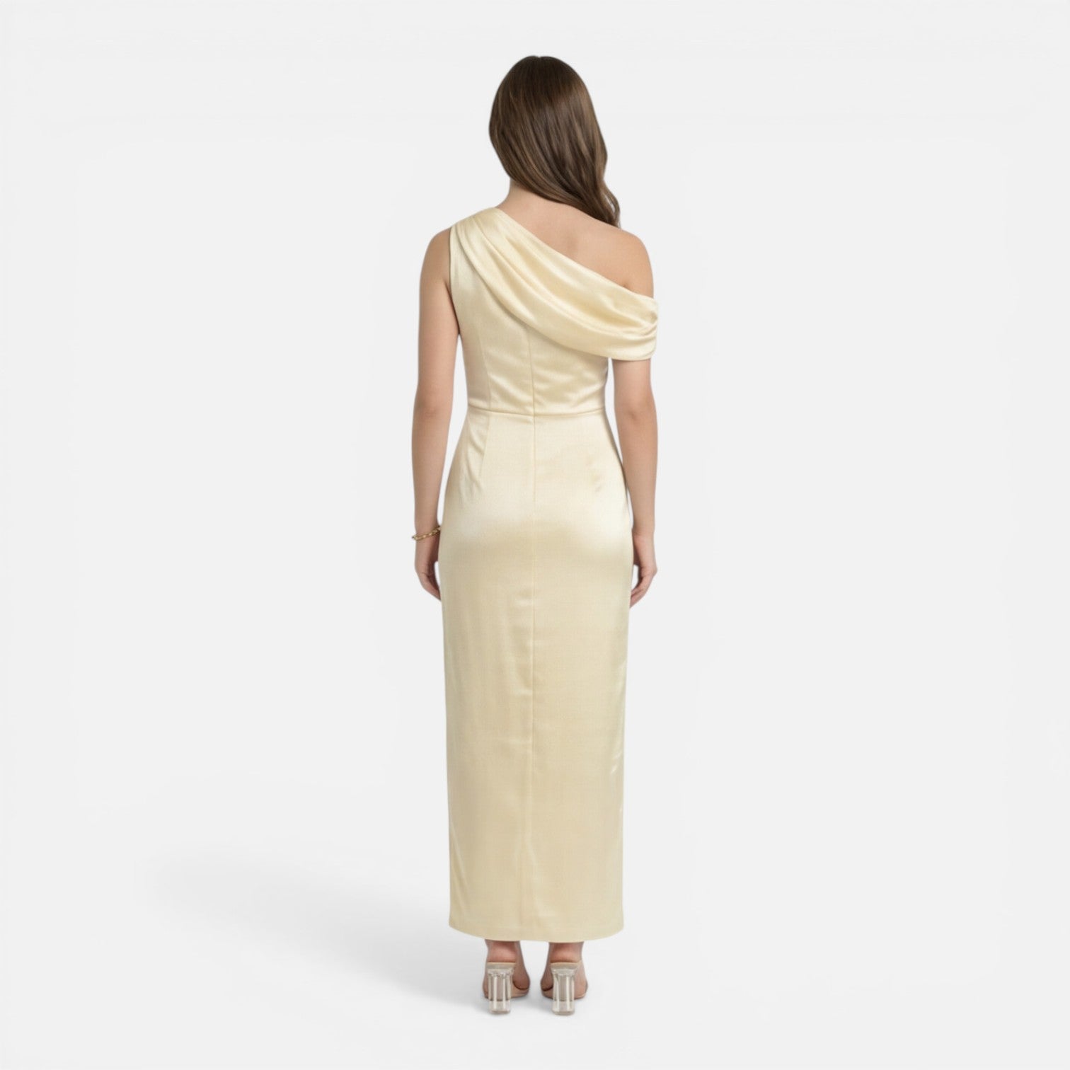 Felorro | Women’s Satin One Shoulder Wedding Guest Dress Midi Slim Fit