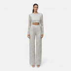 Felorro | Women’s Sequin Party Set Crop Top Wide Leg Pants Night Outfit