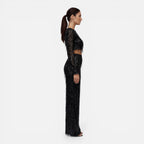 Felorro | Women’s Sequin Party Set Crop Top Wide Leg Pants Night Outfit