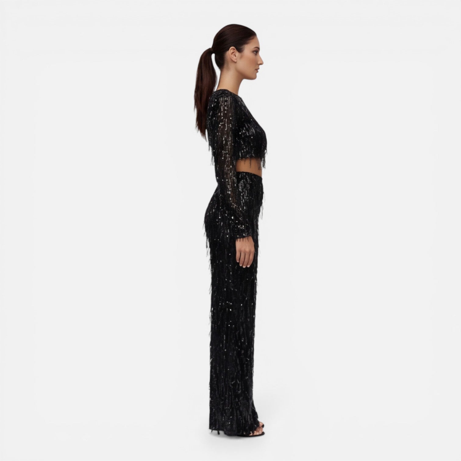 Felorro | Women’s Sequin Party Set Crop Top Wide Leg Pants Night Outfit