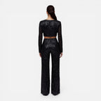 Felorro | Women’s Sequin Party Set Crop Top Wide Leg Pants Night Outfit