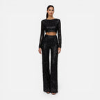 Felorro | Women’s Sequin Party Set Crop Top Wide Leg Pants Night Outfit