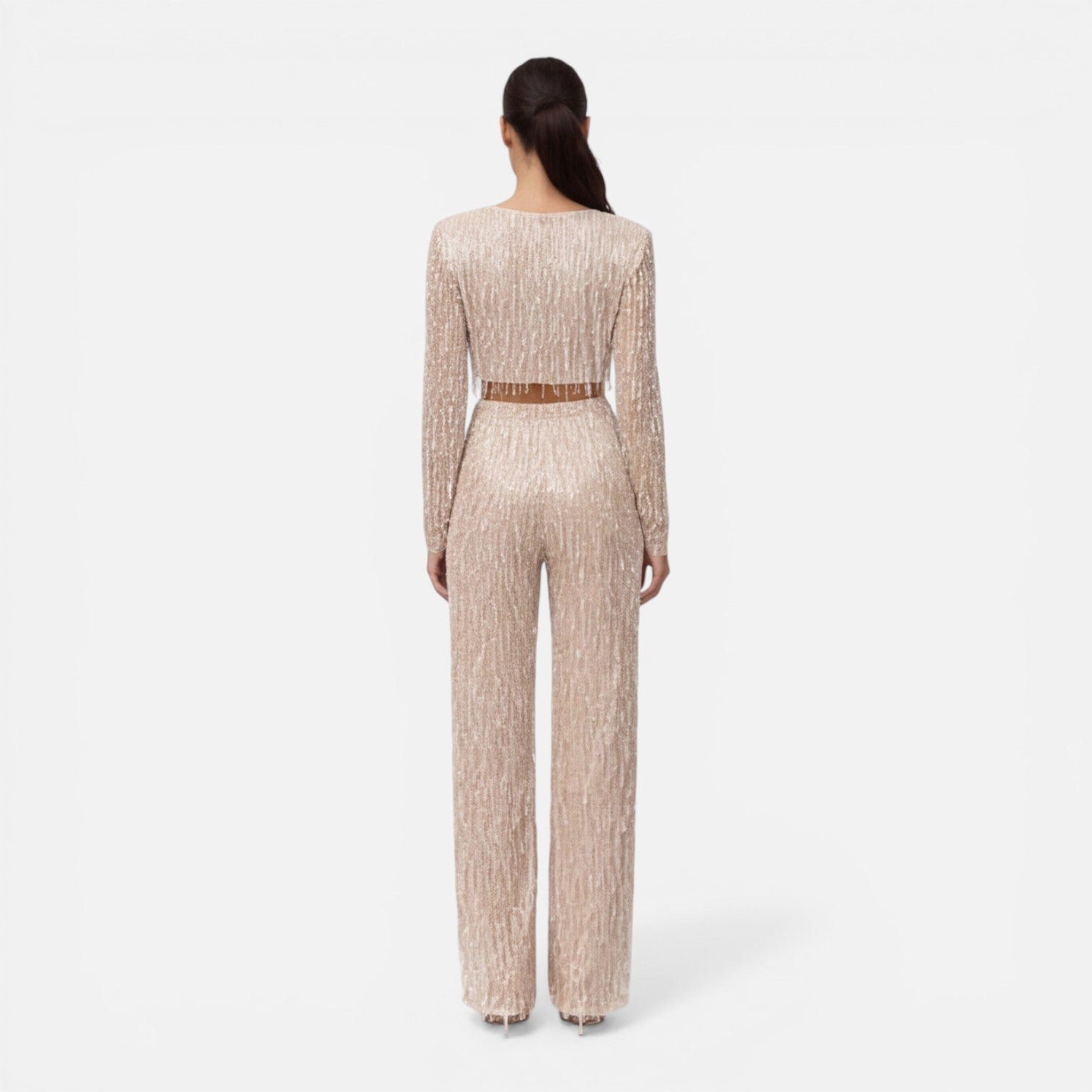 Felorro | Women’s Sequin Party Set Crop Top Wide Leg Pants Night Outfit