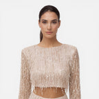 Felorro | Women’s Sequin Party Set Crop Top Wide Leg Pants Night Outfit