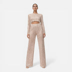 Felorro | Women’s Sequin Party Set Crop Top Wide Leg Pants Night Outfit