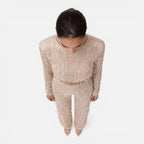 Felorro | Women’s Sequin Party Set Crop Top Wide Leg Pants Night Outfit
