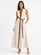 Women’s Sleeveless Midi Dress with Stand Collar
