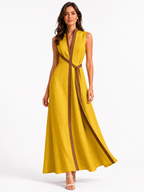 Women’s Sleeveless Midi Dress with Stand Collar