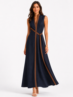Women’s Sleeveless Midi Dress with Stand Collar