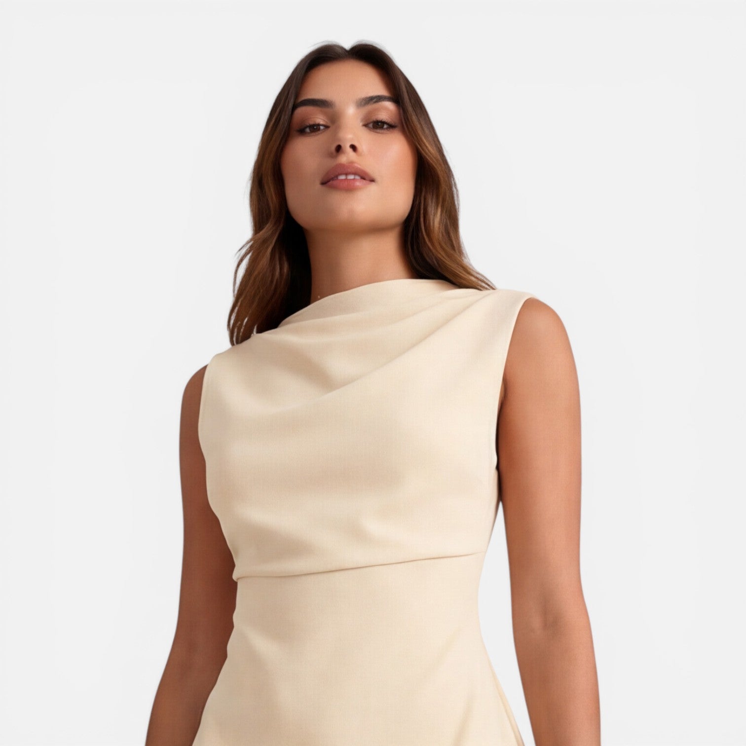 Felorro | Women’s Elegant Sleeveless Mini Dress with Draped Neckline