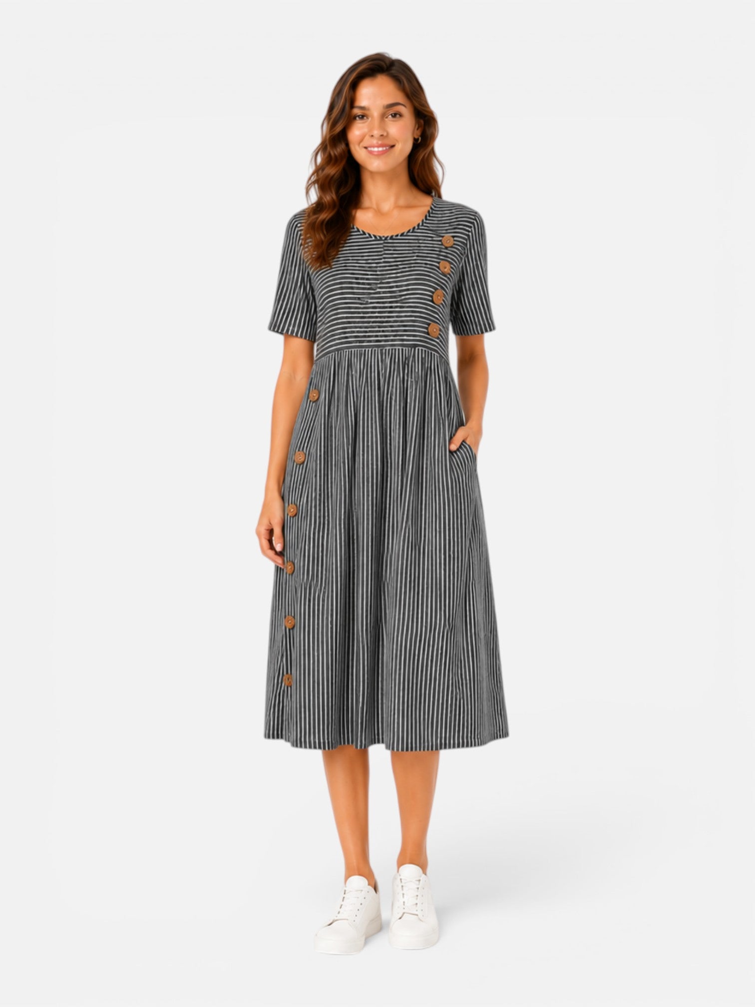 Women's Striped Midi Dress Short Sleeve Casual Dress