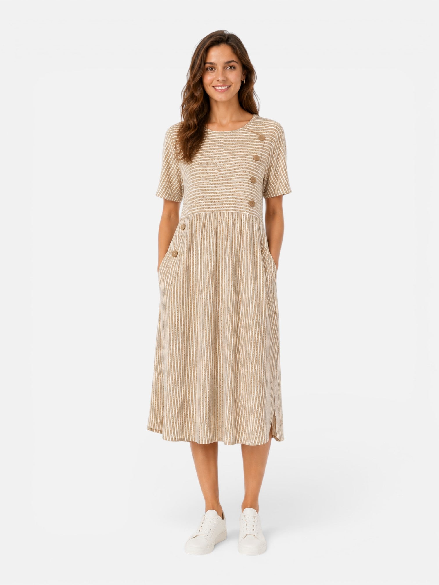 Women's Striped Midi Dress Short Sleeve Casual Dress