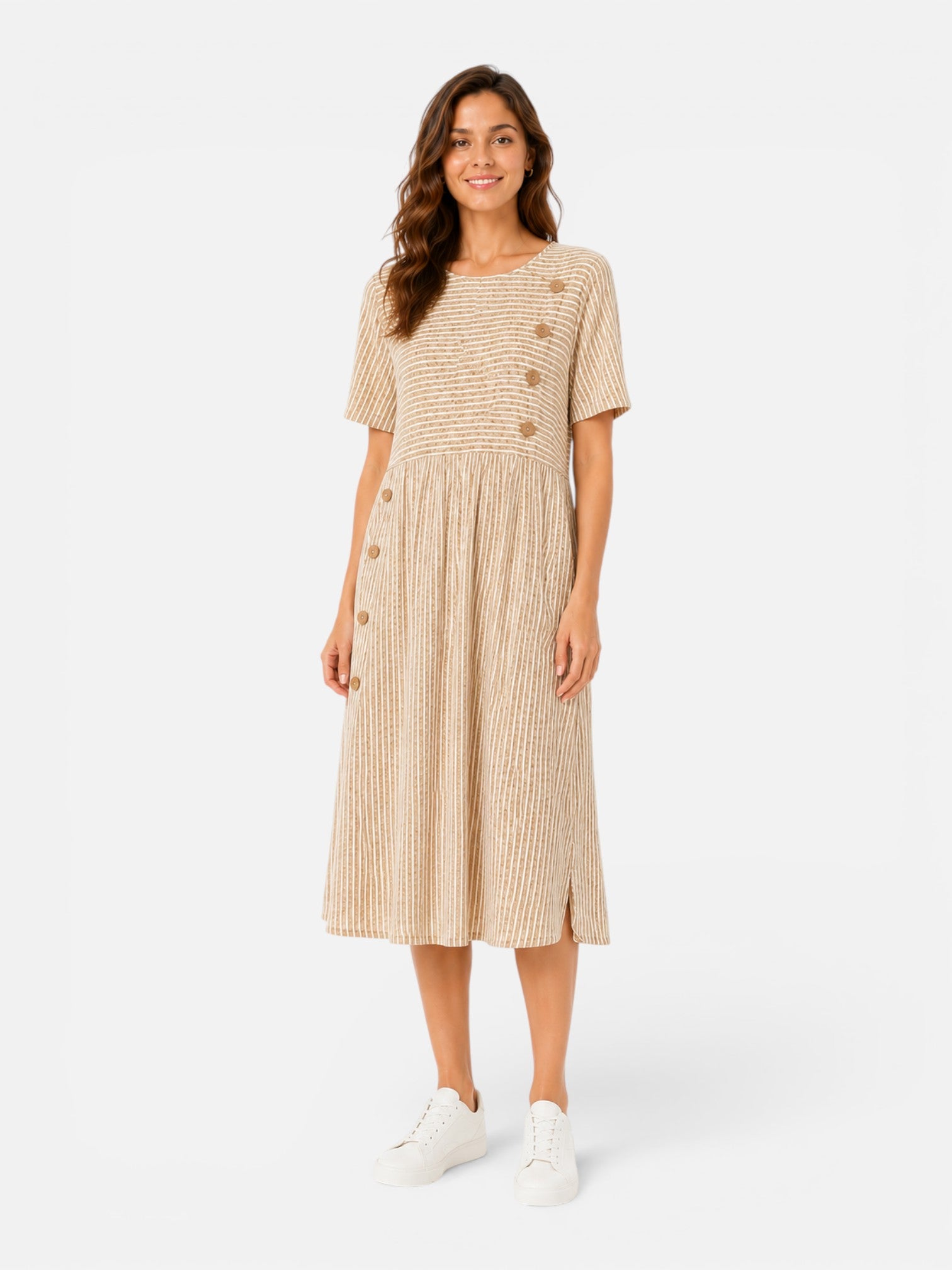 Women's Striped Midi Dress Short Sleeve Casual Dress