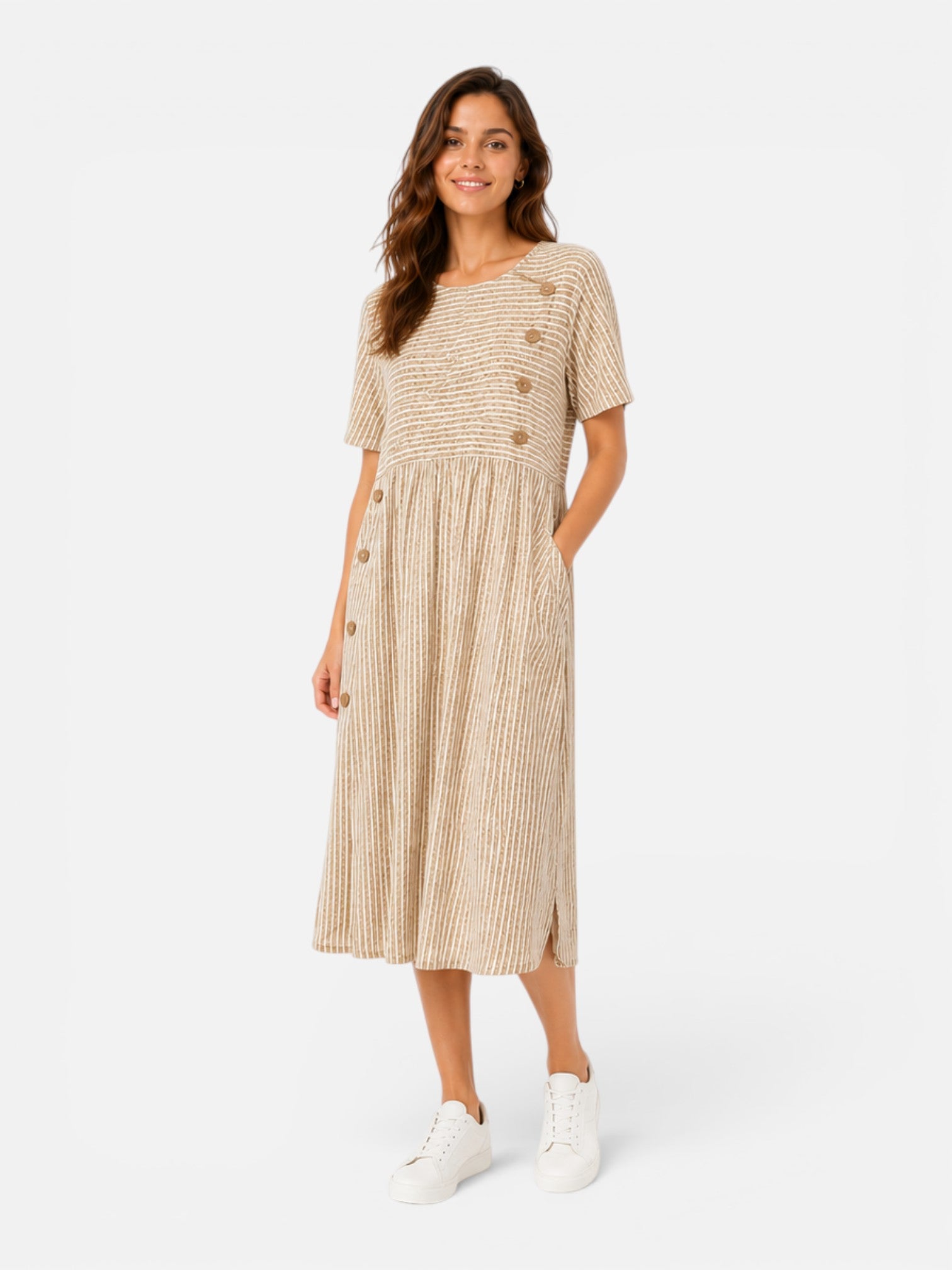 Women's Striped Midi Dress Short Sleeve Casual Dress