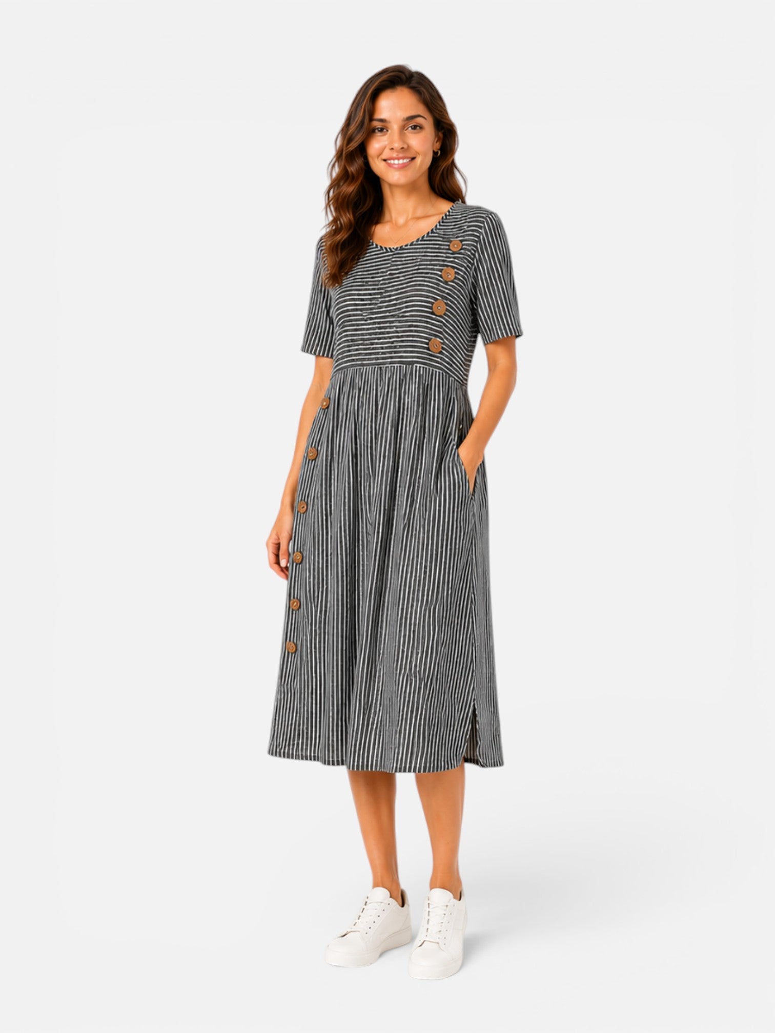 Women's Striped Midi Dress Short Sleeve Casual Dress