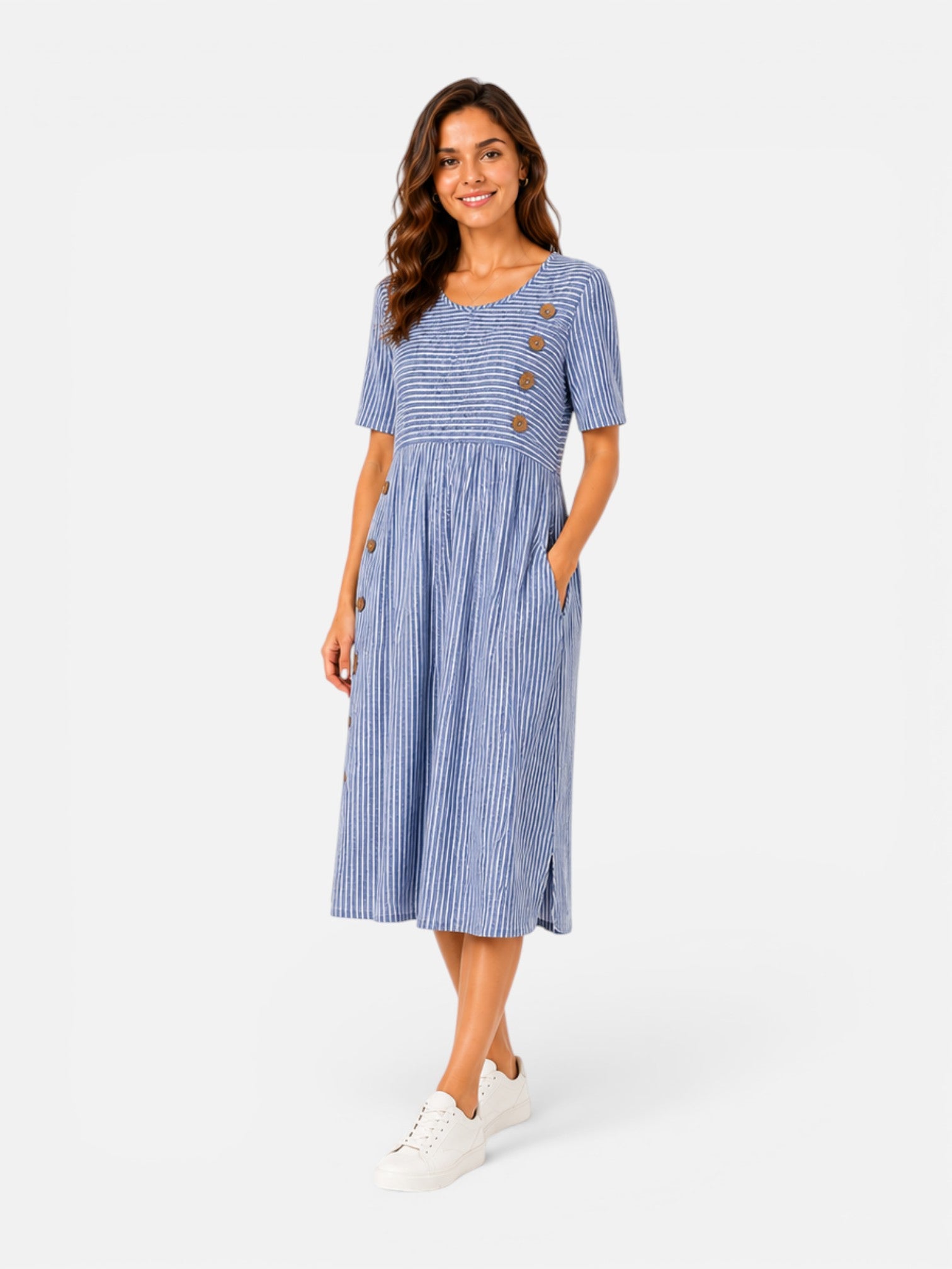 Women's Striped Midi Dress Short Sleeve Casual Dress