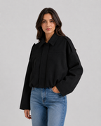 Women’s Suede Zip Up Jacket – Relaxed Cropped Fit