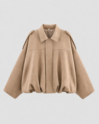 Women’s Suede Zip Up Jacket – Relaxed Cropped Fit