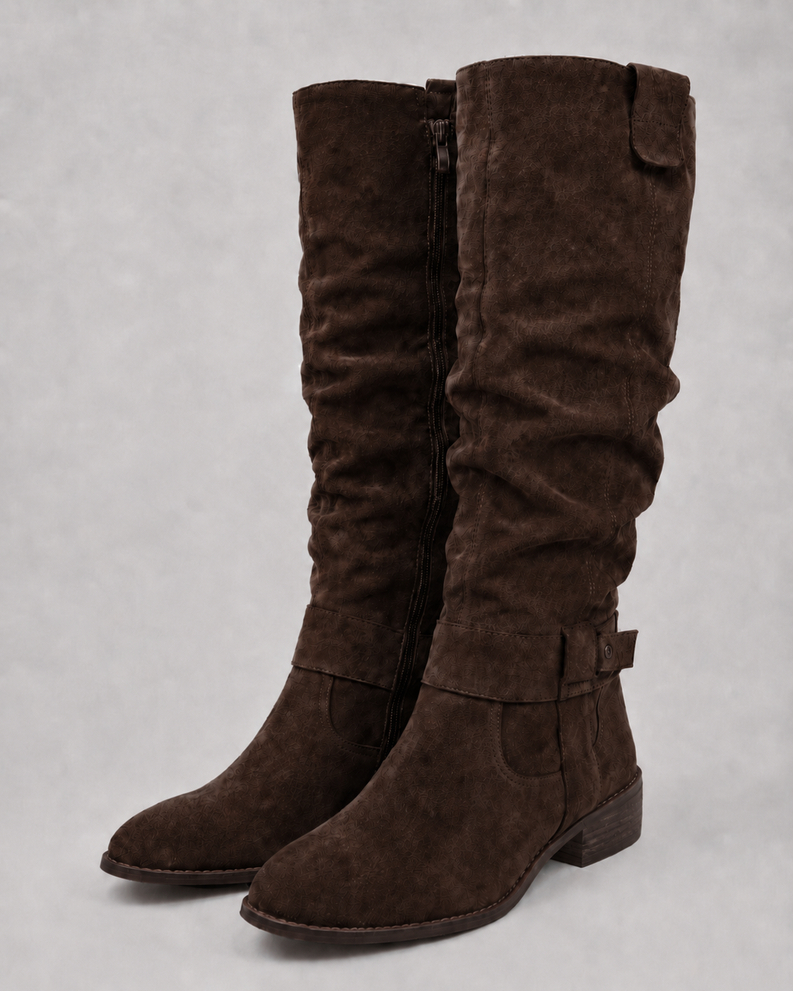 Women’s Suede Knee-High Boots Low Heel Side Zip