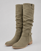 Women’s Suede Knee-High Boots Low Heel Side Zip