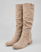 Women’s Suede Knee-High Boots Low Heel Side Zip