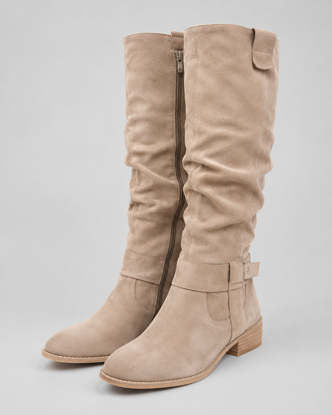 Women’s Suede Knee-High Boots Low Heel Side Zip