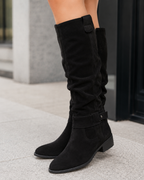 Women’s Suede Knee-High Boots Low Heel Side Zip