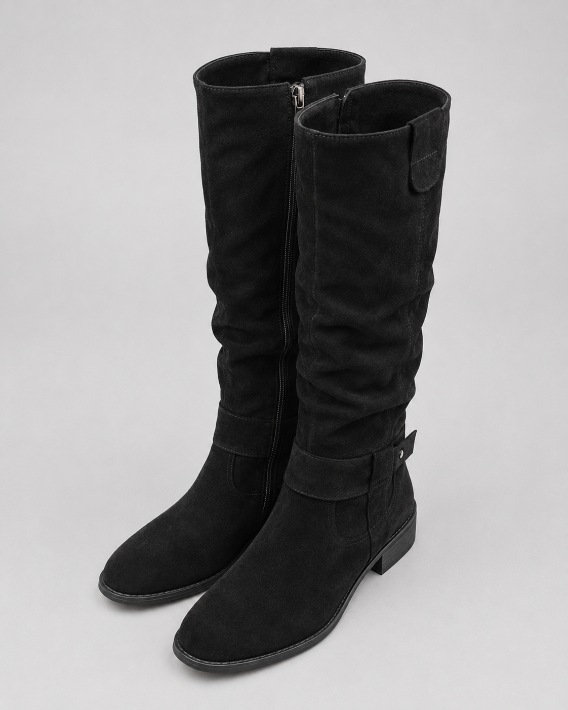 Women’s Suede Knee-High Boots Low Heel Side Zip