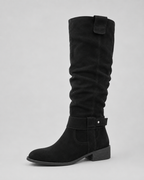 Women’s Suede Knee-High Boots Low Heel Side Zip
