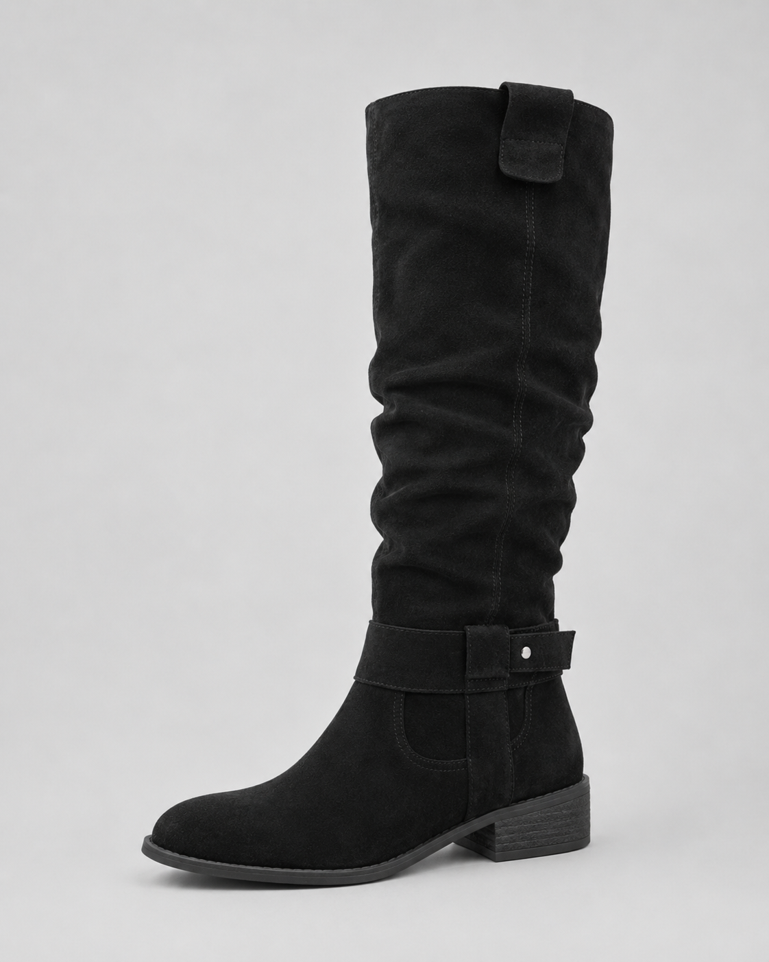 Women’s Suede Knee-High Boots Low Heel Side Zip