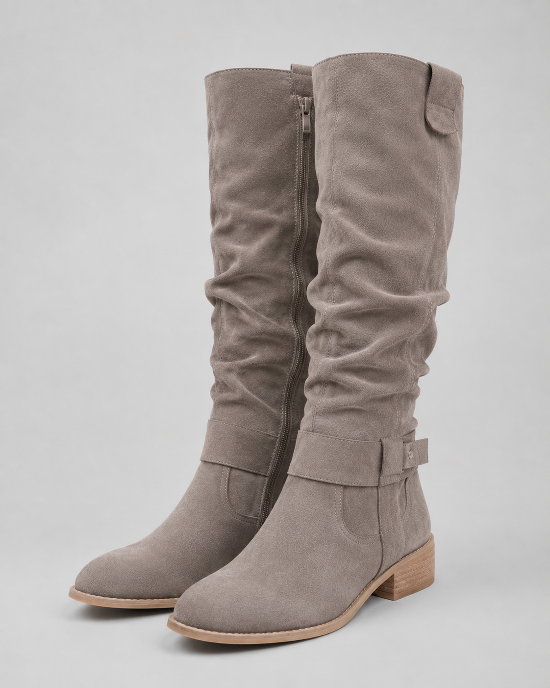 Women’s Suede Knee-High Boots Low Heel Side Zip