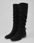 Women’s Suede Knee-High Boots Low Heel Side Zip