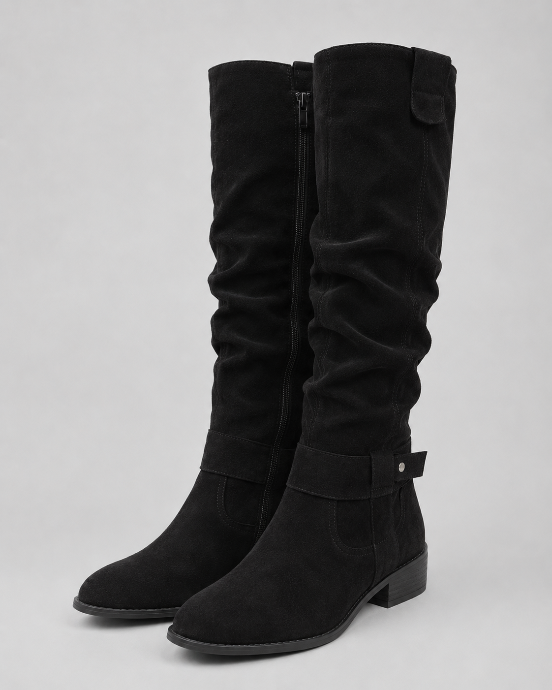 Women’s Suede Knee-High Boots Low Heel Side Zip