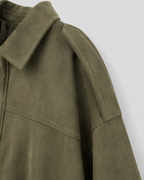 Women’s Suede Zip Up Jacket – Relaxed Cropped Fit