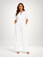 Women's Tie Waist Wide Leg Jumpsuit