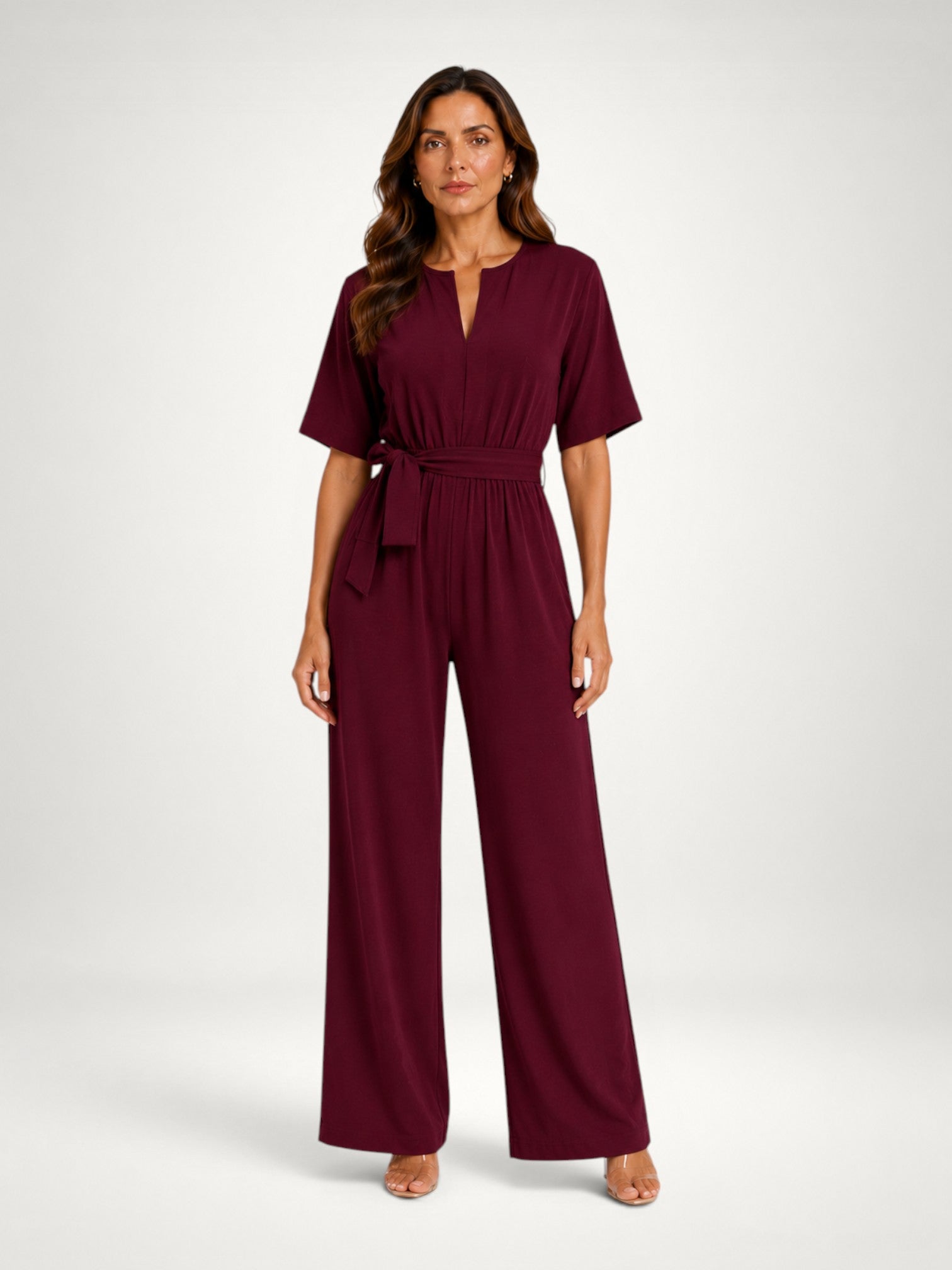 Women's Tie Waist Wide Leg Jumpsuit
