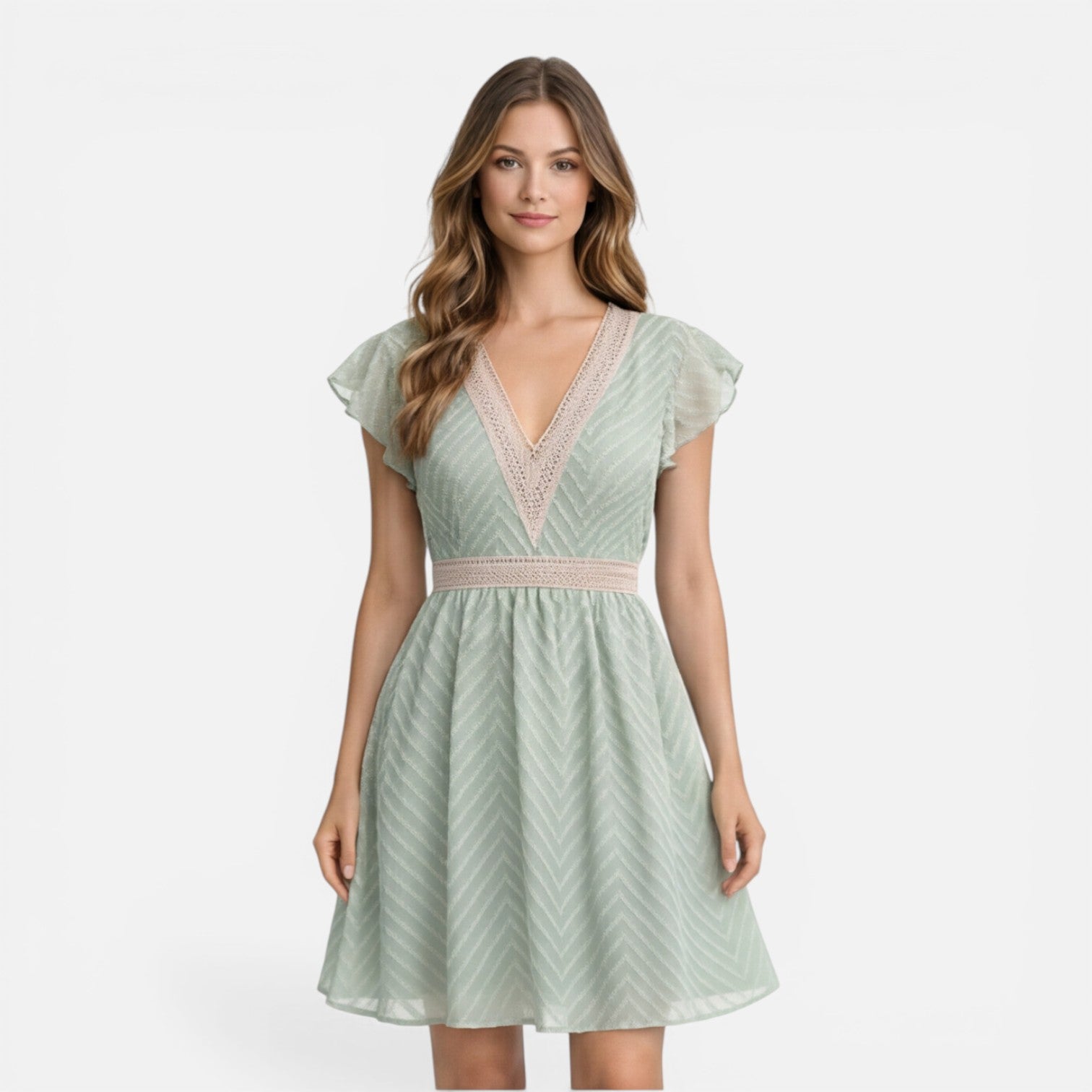 Felorro | Women’s V-Neck Summer Dress Lightweight A-Line Lace Waist