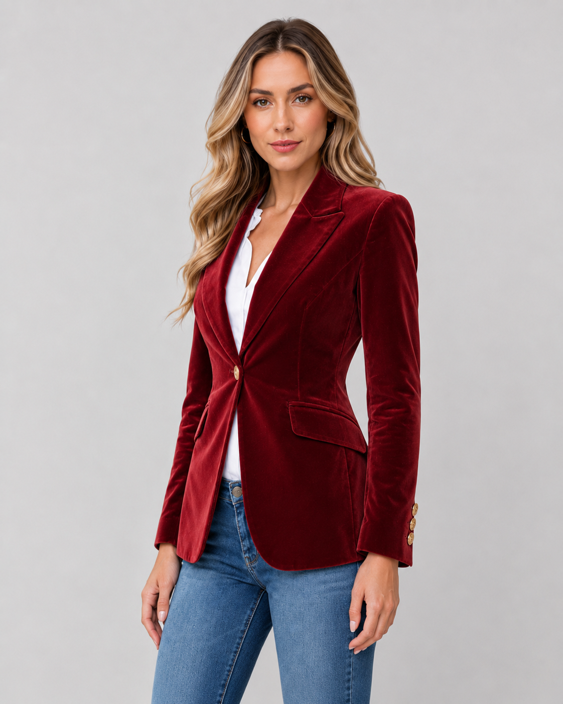 Women's Velvet Blazer – Tailored Single Button Jacket