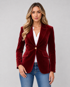 Women's Velvet Blazer – Tailored Single Button Jacket