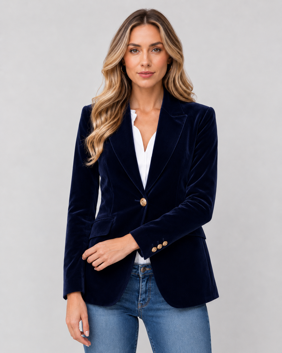 Women's Velvet Blazer – Tailored Single Button Jacket