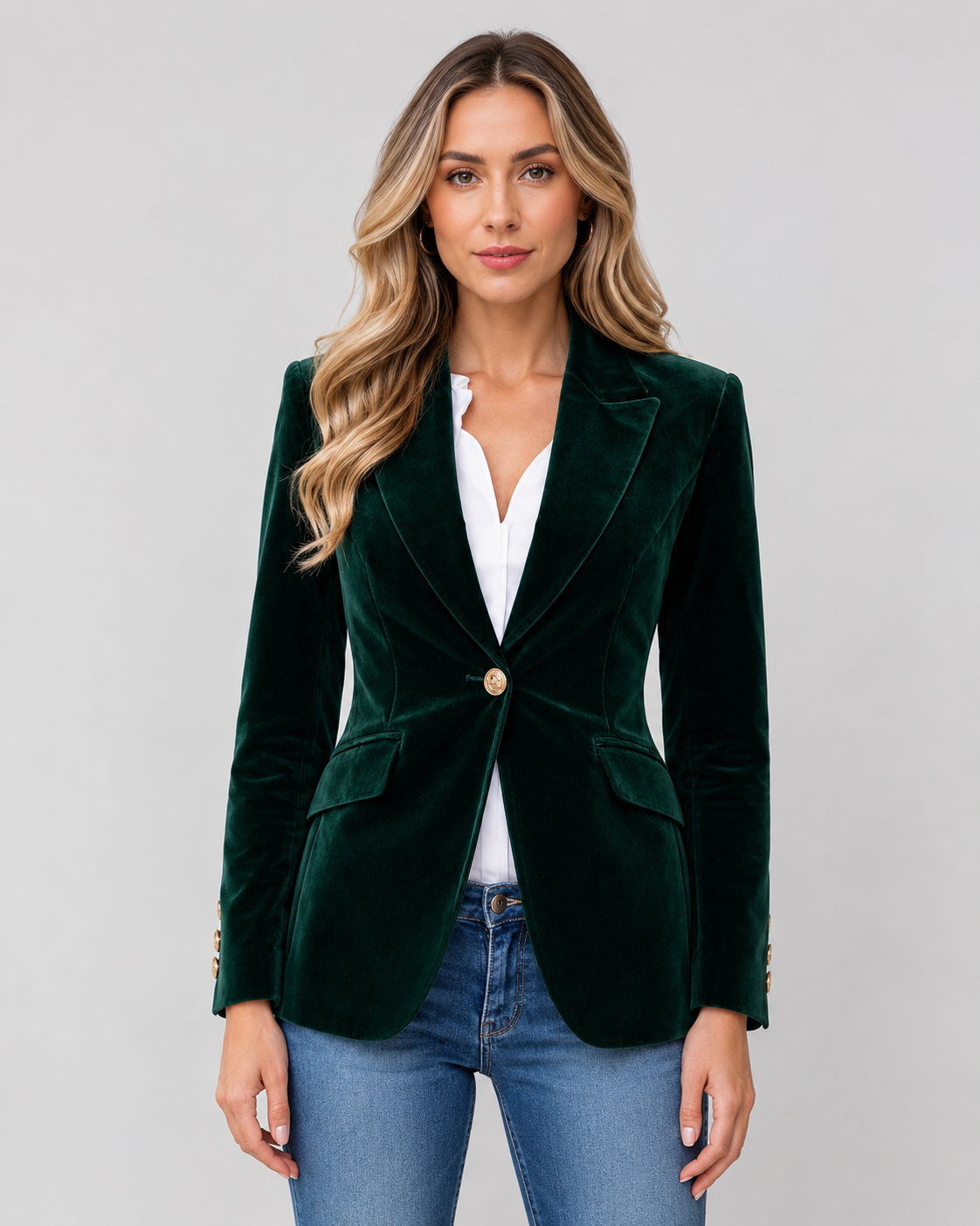 Women's Velvet Blazer – Tailored Single Button Jacket