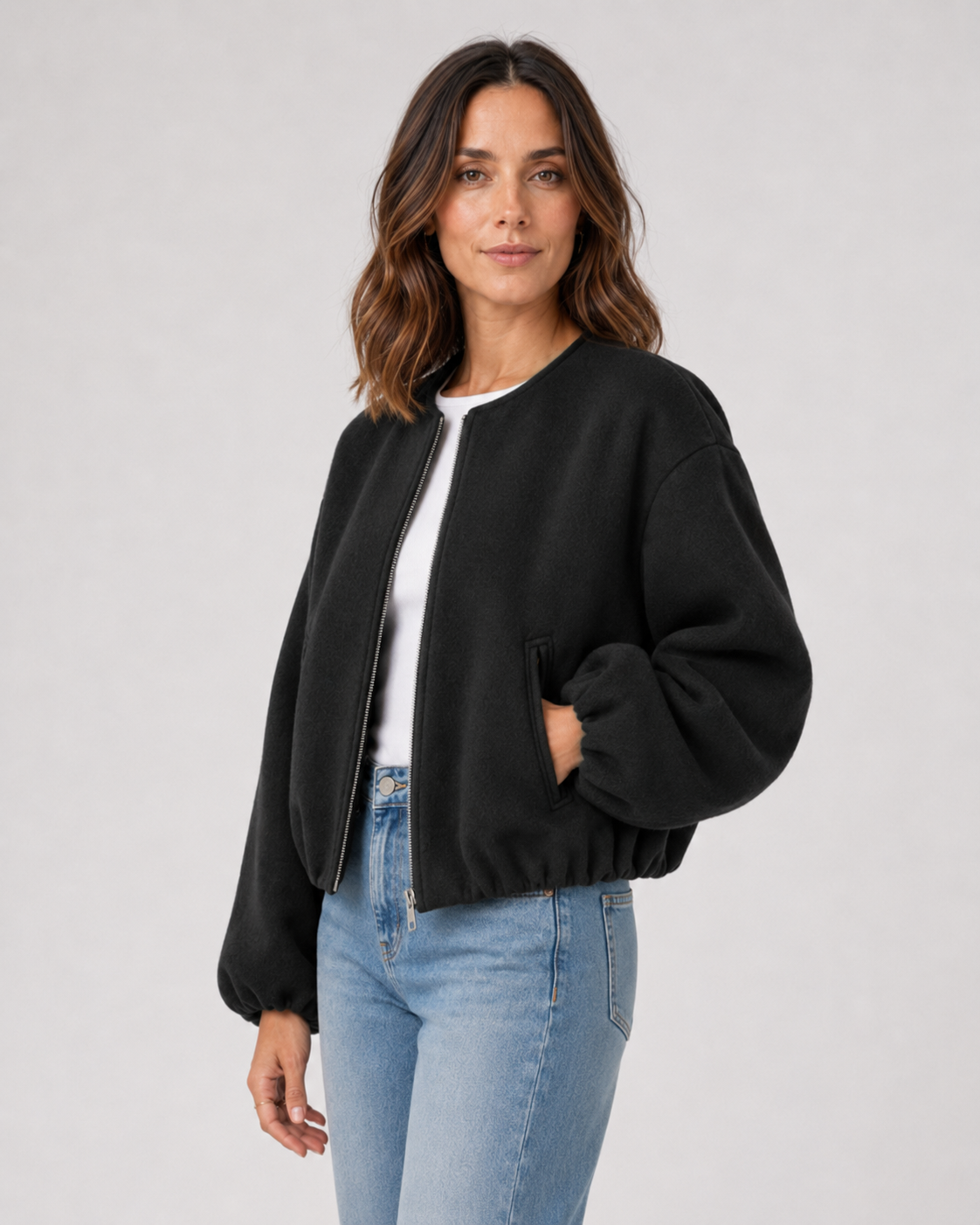 Women’s Wool Blend Cropped Bomber Jacket