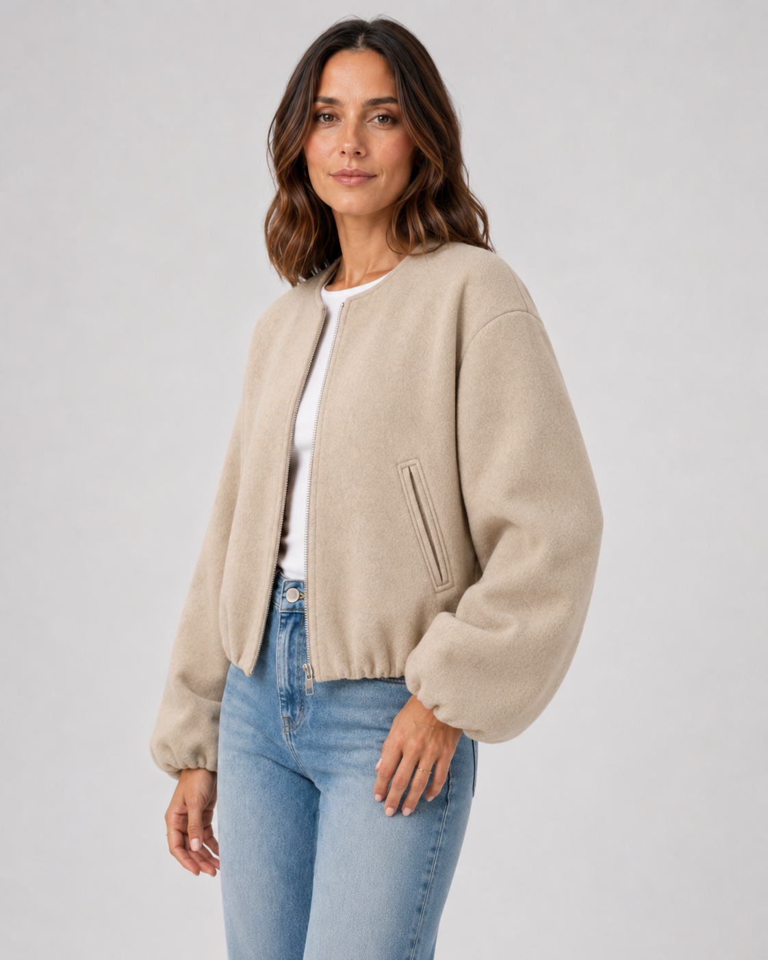 Women’s Wool Blend Cropped Bomber Jacket